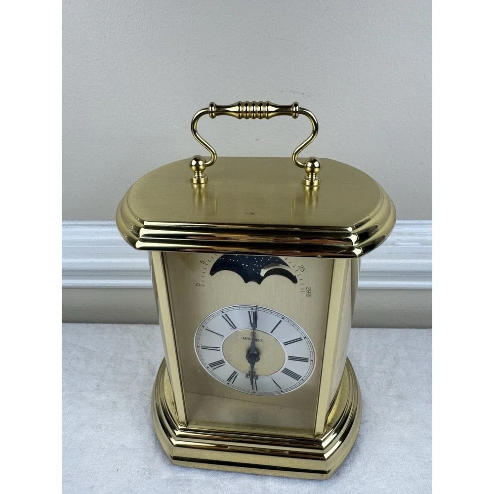 Montreux Jostens Hampshire Brass Carriage Clock Moon Phase Hermle Quartz READ